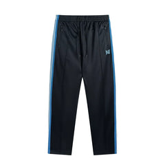 Needles Style Embroidered Butterfly Multi-Stripe Track Pants - Dark Navy/Bright Blue