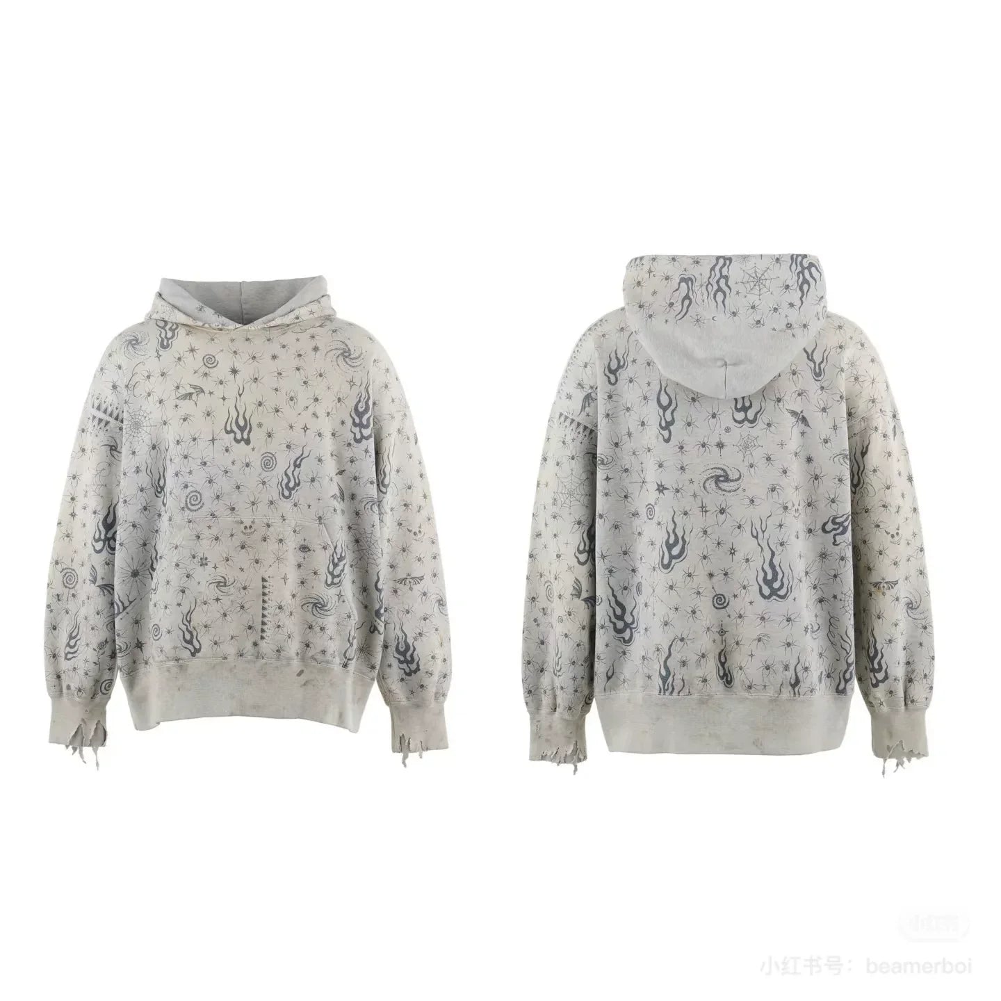 Saint Michael Tattoo All-Over Print Hoodie - Heather Grey